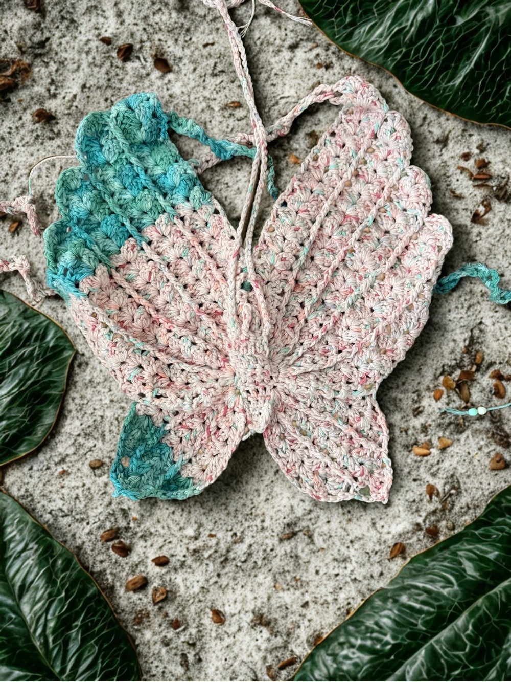 Hand-Crocheted Butterfly Top in Pastel Pink & Aqua Unique top